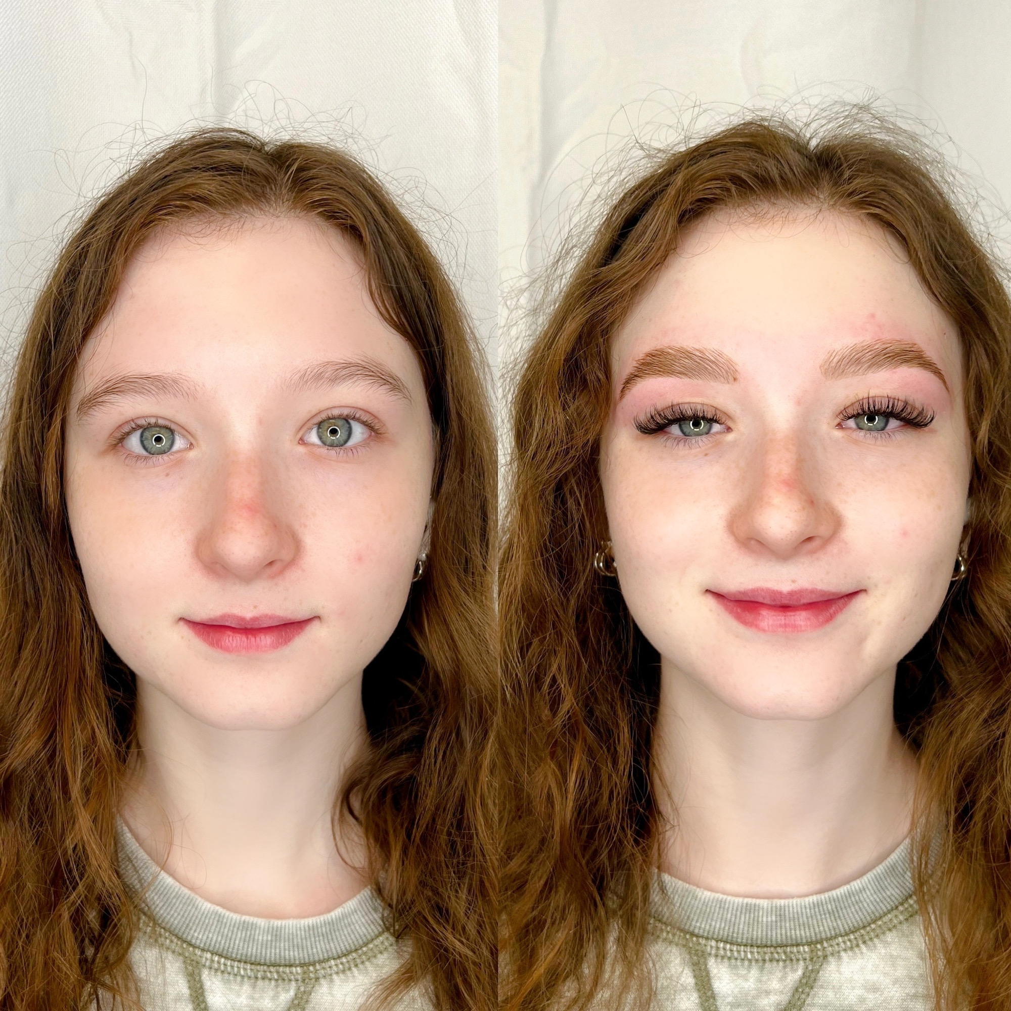 Before and after brow shaping side by side