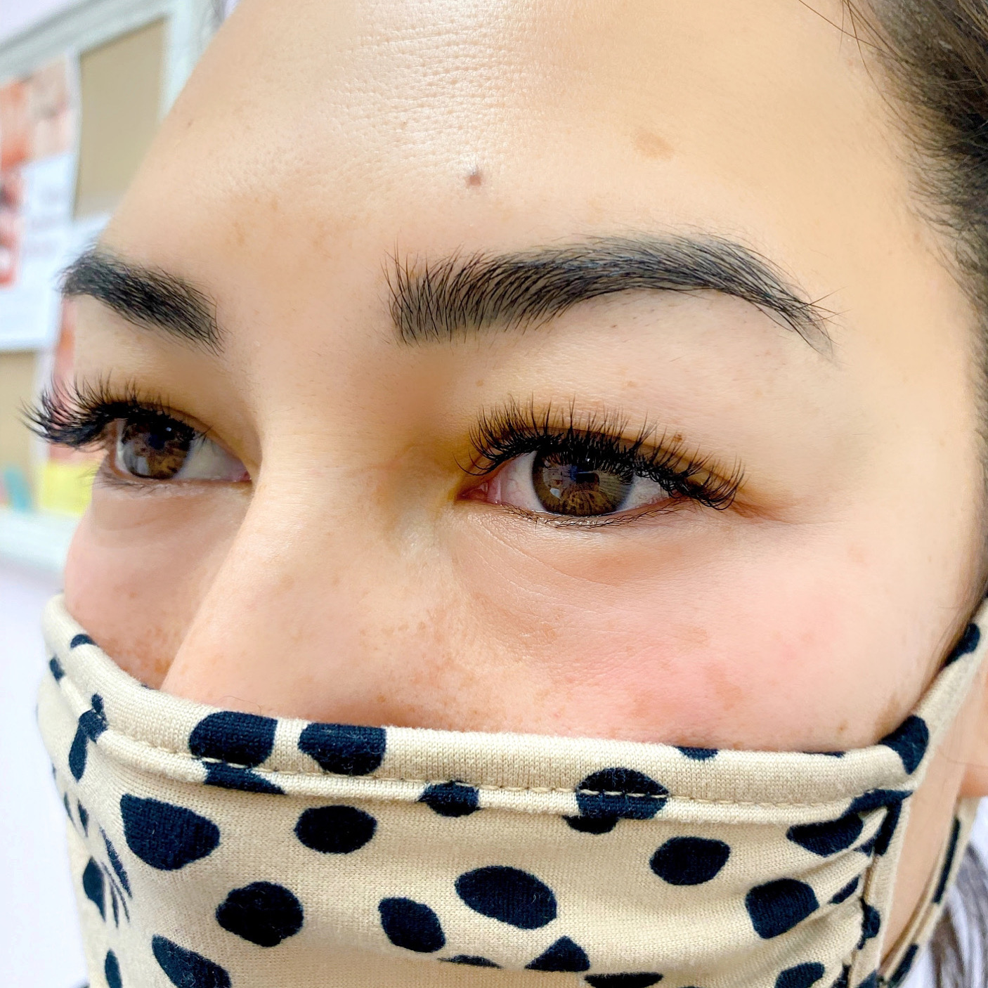 Dark, defined brows and full lash extensions